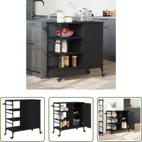 Cocina moderna -  Carro de Cocina Roble Negro 87.5 x 39 x 84.5 cm