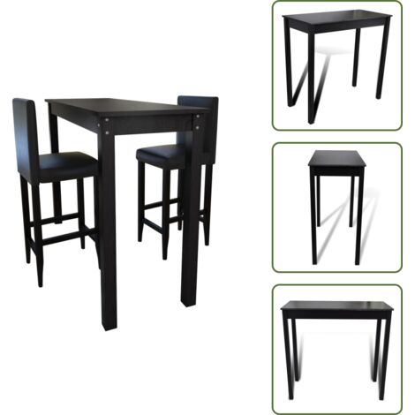 Cocina moderna - vidaXL Mesa de bar con 2 sillas de barra negras - Mesa de bar rectangular