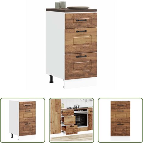 Cocina -  Mueble bajo de cocina Kalmar de madera antigua de ingeniería