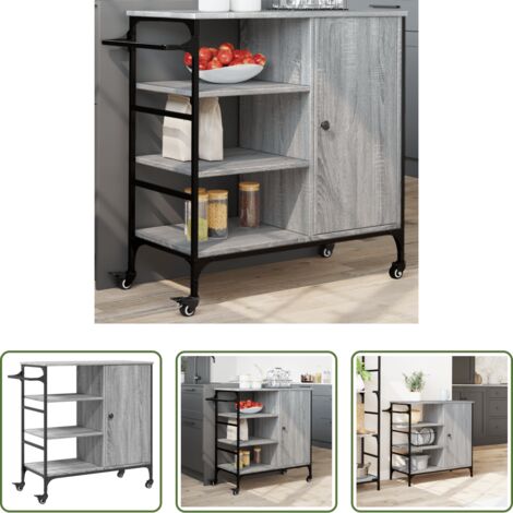 Cocina organizada -  Carrito de cocina de madera gris Sonoma 87,5x38,5x84,5 cm
