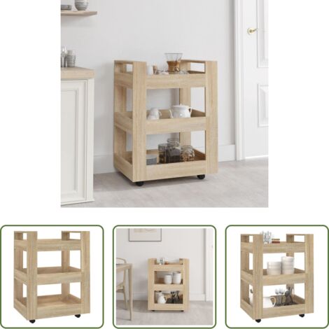 Cocina organizada -  Carrito de cocina madera contrachapada color roble 60x45x80 cm