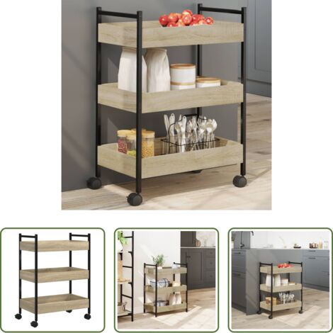 Cocina organizada -  Carrito de cocina madera de ingeniería roble Sonoma 50x30x70 cm