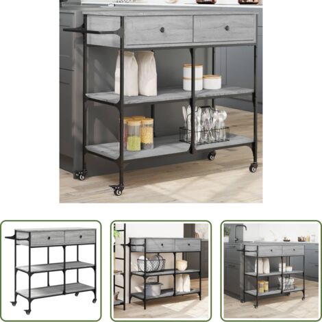 Cocina organizada -  Carrito de cocina madera ingeniería gris Sonoma 105x42x95 cm