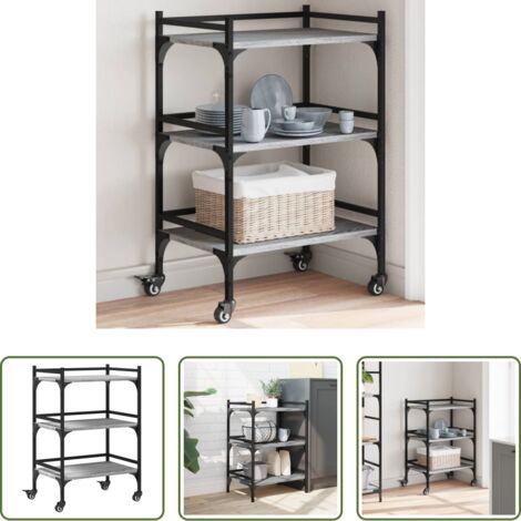 Cocina organizada -  Carrito de cocina madera ingeniería gris Sonoma 50x35x75,5 cm