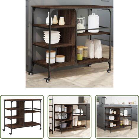 Cocina organizada -  Carrito de cocina madera ingeniería marrón roble 100x45x89,5 cm
