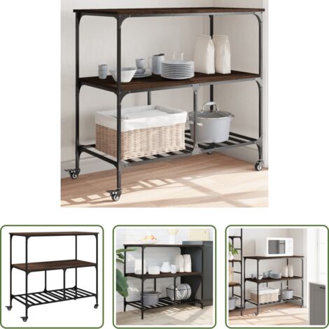 Cocina organizada -  Carrito de cocina madera ingeniería marrón roble 100x50x95 cm