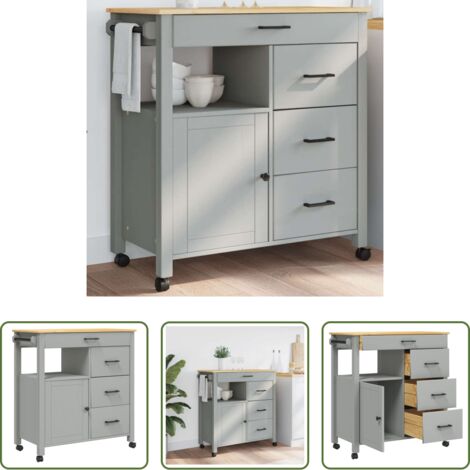 Cocina organizada -  Carrito de cocina MONZA madera maciza de pino 84x40x88,5 cm