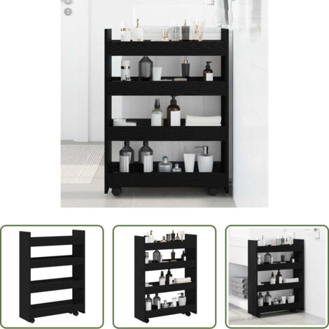 Cocina organizada -  Carro de Almacenamiento Estrecho Roble Negro 60 x 20 x 82 cm