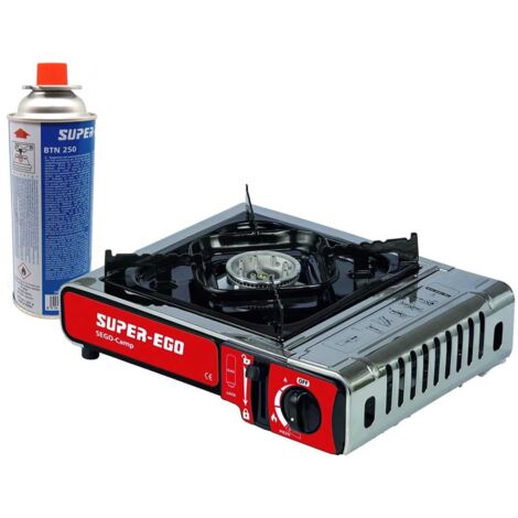 Cocina portátil de gas butano para camping SUPER-EGO (Incluye 1 botella de gas)
