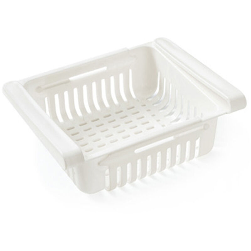 

Cocina PP Caja de almacenamiento Alimentos Fruta Contenedor Organizador Rack Cajon extraible Estirar Refrigerador Canasta de almacenamiento Blanco