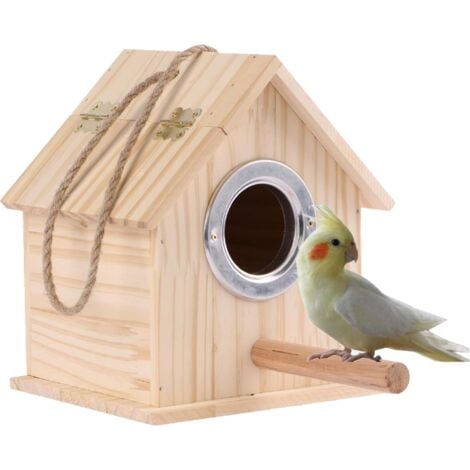 Cockatiel Nest Box, Parakeet Nest Warm Box, Bird Nesting Breeding Box, Parrot Wood House Nesting Box, Parrotlets Budgie Mating Box, Aviary Cage Box for Lovebirds, Cockatiel, with Birds Stand Perch