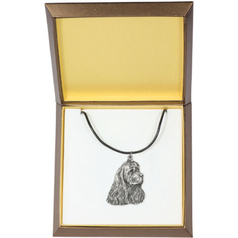 Cocker Spaniel americano: collar con perro en caja de regalo, medallón plateado para un fanático de los perros, un colgante impresionante de Art-Dog