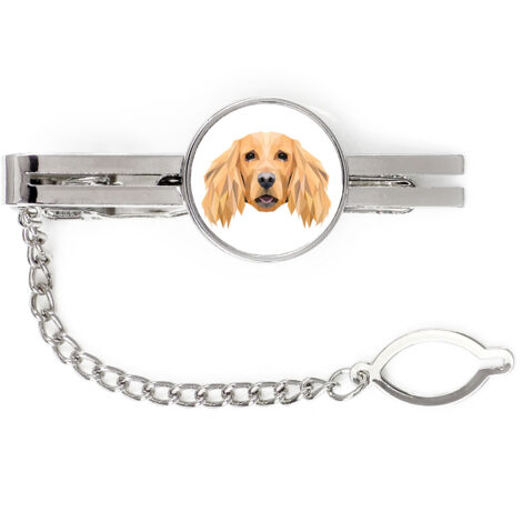 Cocker Spaniel Inglese - fermacravatta geometrico con foto e scritta Art-Dog