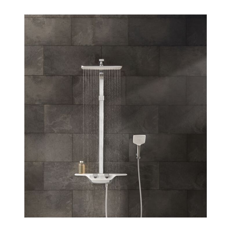 Kludi Cockpit - Le set de douche Discovery avec thermostat, 40x26 cm, blanc/chrome 8020091-00