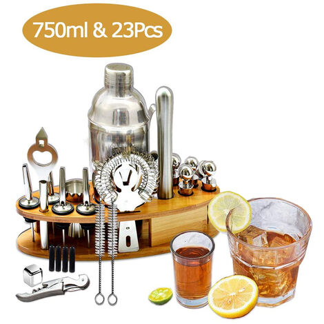 Cocktail Shaker Bar Cocktail Making Kit With Wooden Shelf Stainless Steel Bar