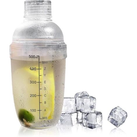 Cocktailshaker, 530 ml, transparenter Cocktailmixer-Kunststoffbecher, Eistee-Shakerflasche