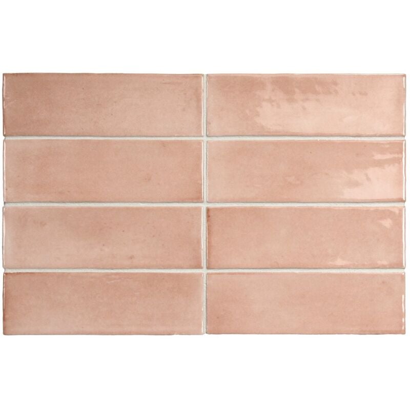 Carrelage sol / mur effet zellige bejmat marocain 5X15 cm rose brillant 5X15 cm coco orchard pink wall (vendu par boite de 0,50m2)