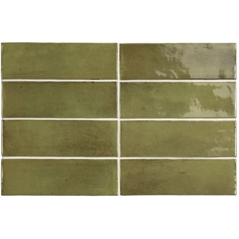 Carrelage sol / mur effet zellige bejmat marocain 5X15 cm vert brillant 5X15 cm coco verd wall (vendu par boite de 0,50m2)