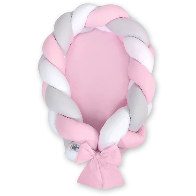 Cocon bébé tressé 2 en 1 - blanc, gris et rose
