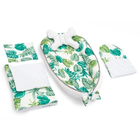 COCON POUSETTE, MATELAS, COUSSIN, PETIT COUVERTURE 5 EN 2 TUTUMI JY03 JUNGLE LEAFS GREEN