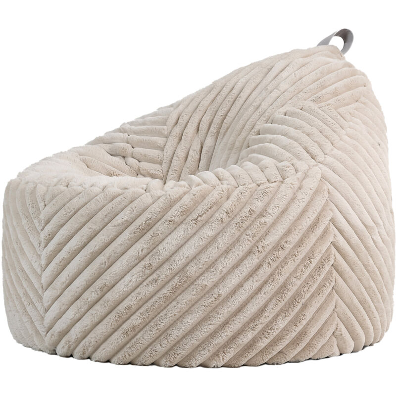 Pouf Fauteuil en Fausse Fourrure côtelée Cocoon, Pouf Géant de Salon, Pouf Fauteuil pour Adultes avec Remplissage, Naturel, oeko-tex - Icon