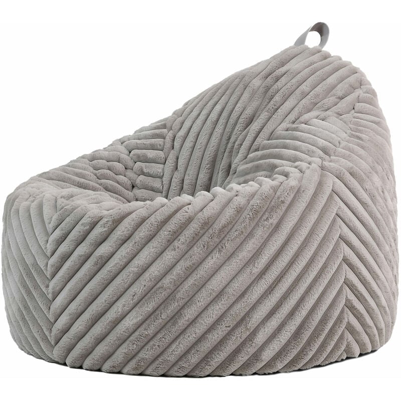 icon Pouf Fauteuil en Fausse Fourrure côtelée Cocoon, Pouf Géant de Salon, Pouf Fauteuil pour Adultes avec Remplissage, Gris Clair, OEKO-TEX