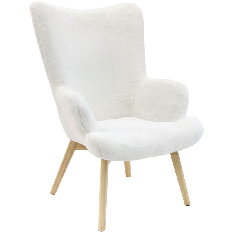 Altobuy - cocoon - Fauteuil Blanc Imitation Fourrure Pieds Bois