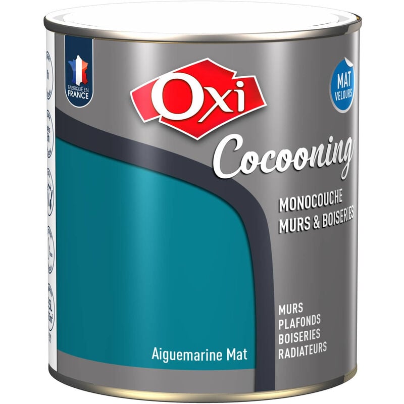 Peinture d'intérieur monocouche pour murs & boiseries fini mat velours oxi cocooning murs & boiseries mat velours Aigue marine 2.5 litres