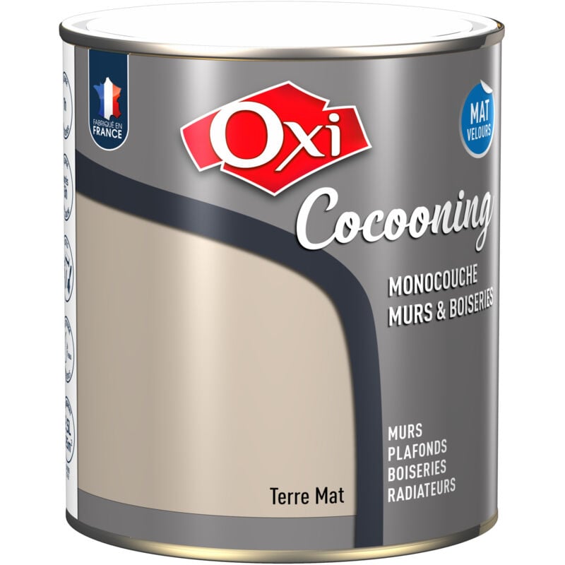 Peinture d'intérieur monocouche pour murs & boiseries fini mat velours oxi cocooning murs & boiseries mat velours Terre 2.5 litres