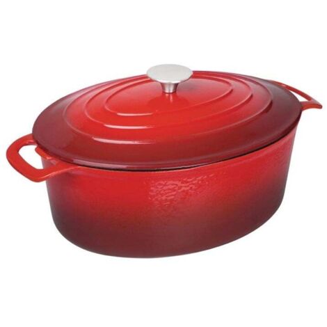 Cocotte ovale rouge en fonte 6 litres – Couvercle auto-arrosant – Intérieur émaillé antiadhésif – Compatible tous feux – Vogue