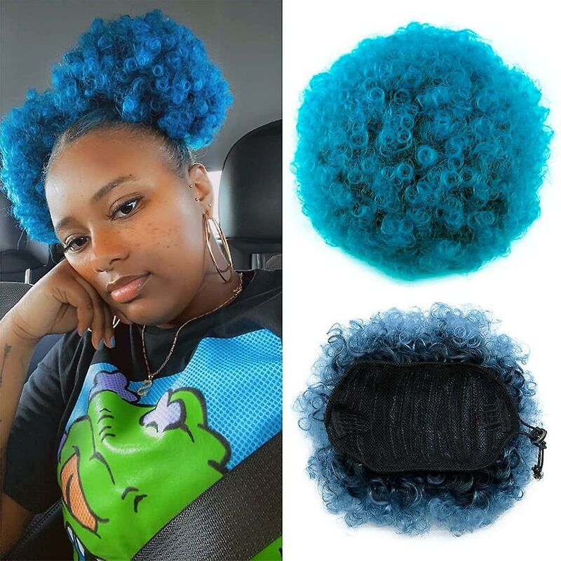 Coda di cavallo a sbuffo blu con coulisse, coda di cavallo corta con chignon a sbuffo con clip crespi ricci sulle estensioni dei capelli updo (blu)