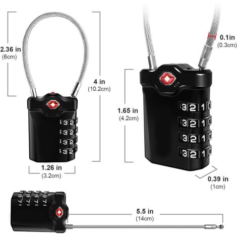 Code 4 Chiffres Cadenas Bagage pour Valise Voyage Cadenas Casier Collège avec Fonction d'alerte Bagages Ouverts et Cable en Acier (Noir)-1 article-Fei Yu