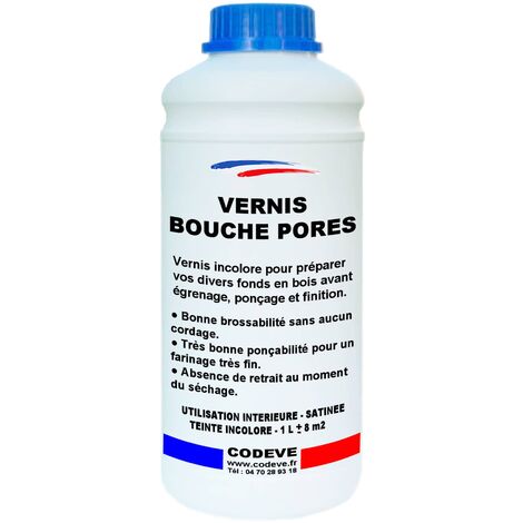 Codève Bois – Bouche pores bois 1 L – Préparation avant finition – Pour bois brut et neuf – Application en 2 passes fines – Rendement jusqu'à 13 m²/l