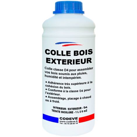 Codève Bois – Colle à bois extérieur 1 L – Classe D4 pour humidité – Adhérence supérieure pour assemblages solides – Incolore après séchage