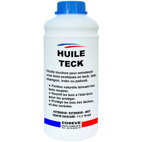 Codève Bois – Huile pour bois teck incolore 1 L – Protection hydrofuge pour meubles, sols et terrasses en teck – Rendement 10 à 11 m²/l