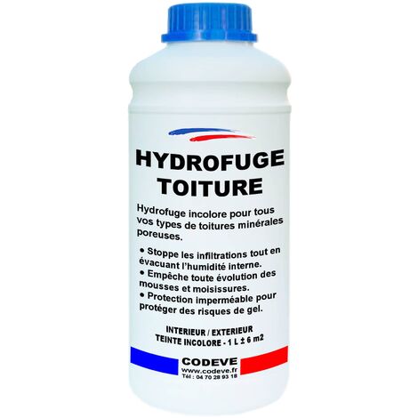 Codève Bois – Hydrofuge toiture 1 L – Produit d'étanchéité pour tuiles, ardoises, béton, fibrociment – Séchage ultra rapide, stoppe infiltrations