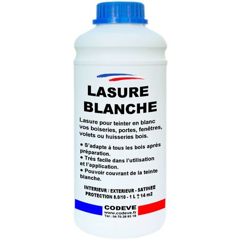Codève Bois – Lasure blanche satinée 1 L – Protection UV et humidité – Pour volets, fenêtres, portes et bardages en bois