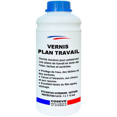 Codève Bois – Vernis incolore pour plan de travail bois massif – Protection contre l'eau et les tâches – Séchage rapide – 1 L pour application facile