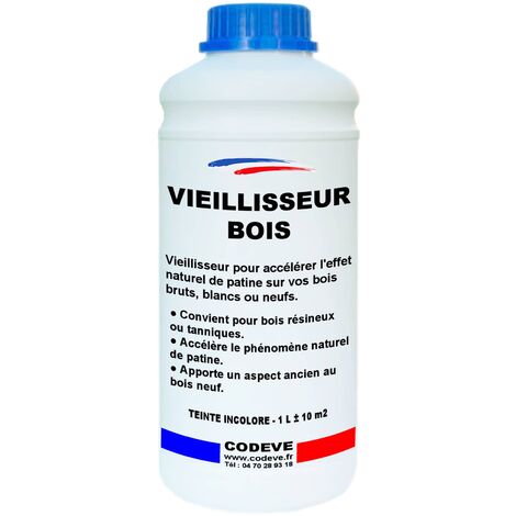 Codève Bois – Vieillisseur bois 1 L – Effet vieillissant pour bois brut, blanc ou neuf – Compatible avec teintes et vernis – Rendement 10 à 12 m²/L