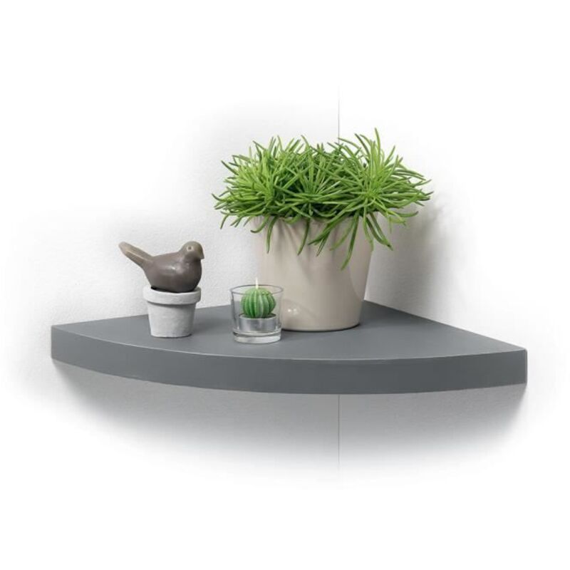 Tagère flottante d'angle en bois - Gris Antharcite - l 25 x l 25 x h 3,4 cm. - Livraison gratuite