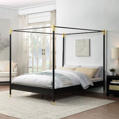 SLUMBERWORX Codicote Modern 4 Poster Black Metal Bed Frame Double