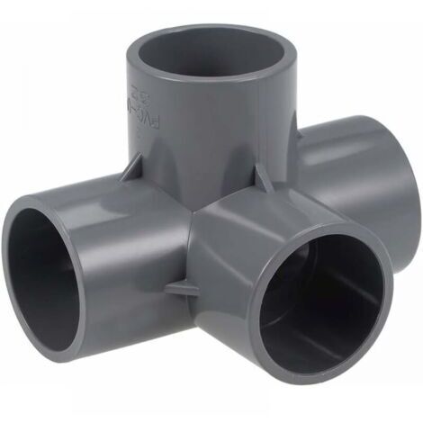 Codo de 4 vías de PVC para tubería, conector en T de 32 mm, para muebles, color gris, 10 unidades