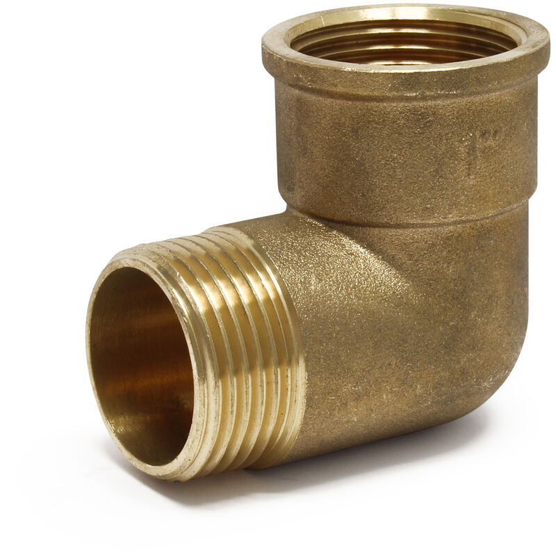 

Codo de latón 90° con macho 33,25mm (1') y hembra 30,93mm (1') para la conexión de tuberías