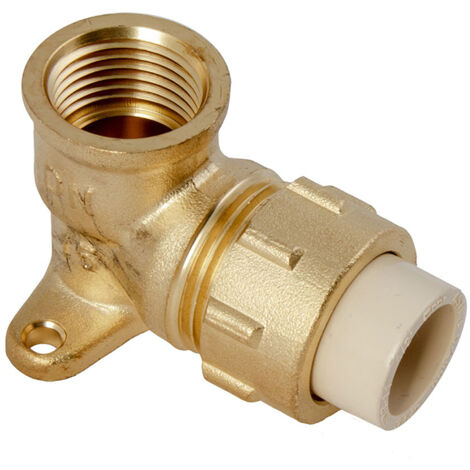 Codo de latón para CPVC IDMAR de 1/2" con conexión de media rosca, sistema de pegado.