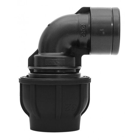 Codo de sujeción PP 90 grados 63x6/4"" GW rosca interior PN16, para tuberías de PE, color negro