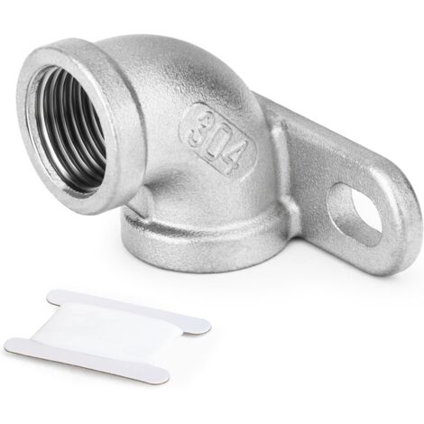 Codo hembra BSP de 3/4" con placa base, fabricado en acero inoxidable 304 fundido.