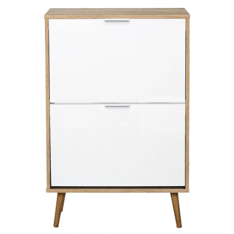 CODY - Meuble à Chaussures 2 Portes Blanc et Effet Bois