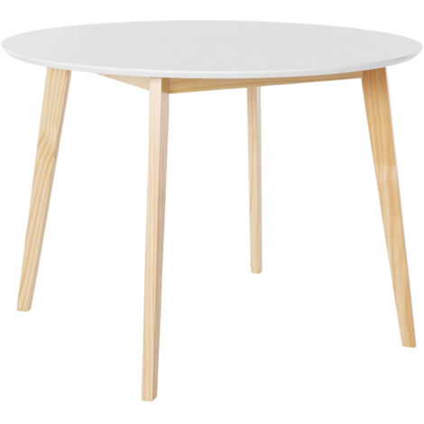 Cody-Table de salle à manger ronde 105 cm 4 places en MDF blanc Cadre en pin Nature