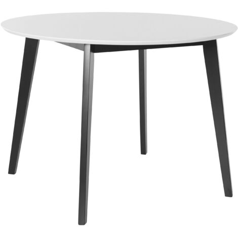 Cody-Table de salle à manger ronde 105 cm 4 places en MDF blanc Cadre en pin noir