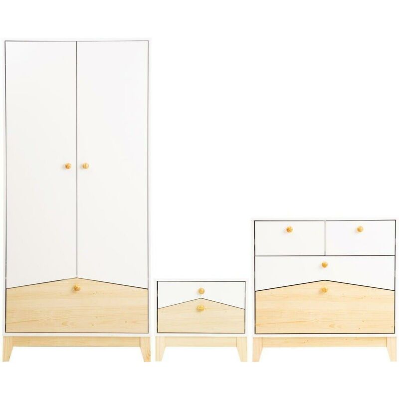 Cody Trio Bedroom Set in White and Pine Effect Finish